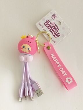 MX Cute Pink Purple  3 In 1 USB Charging Cable Keychain